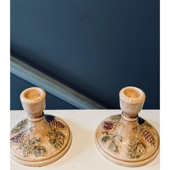 Vintage 1976 Grape Vine Candlestick Holders – Studio Pottery Set - Picture 6 of 6